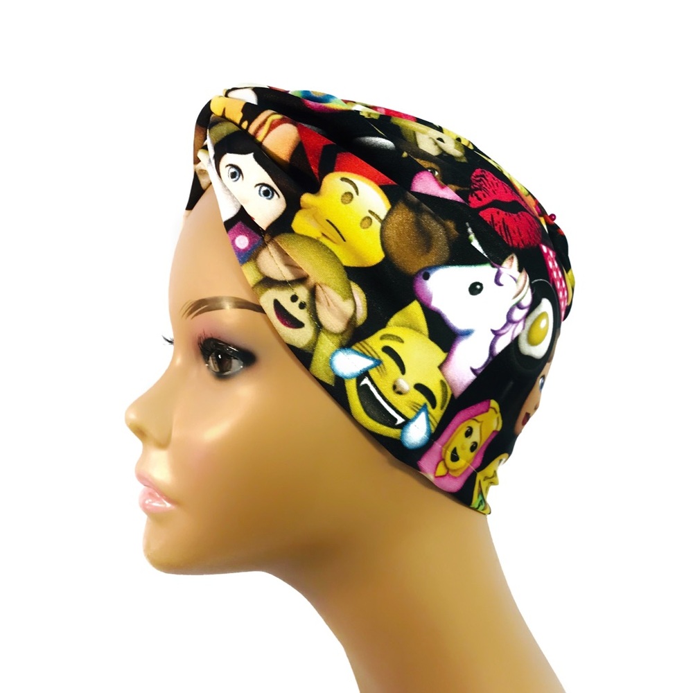 Satin Lined Red Emoji Turban Hair Wrap - Bonnet - Picture 5 of 6